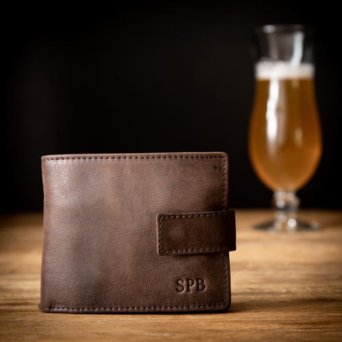 Brown Leather Wallet with Monogram